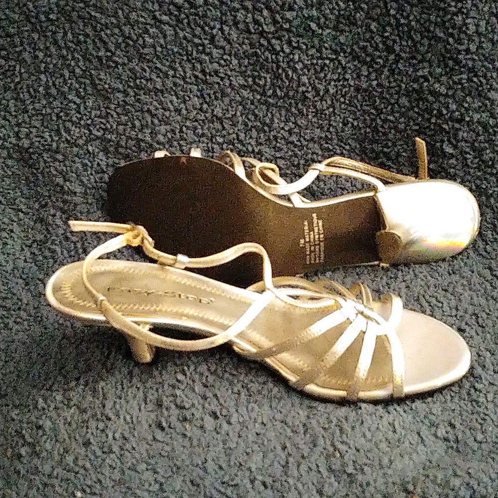 3/$50 Silver Strappy Kitten Heels